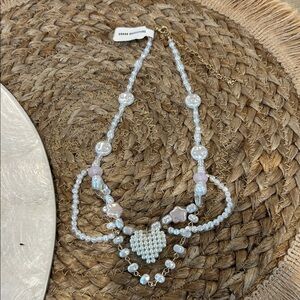 Urban Outfitters White and Pink and White Heart Necklace